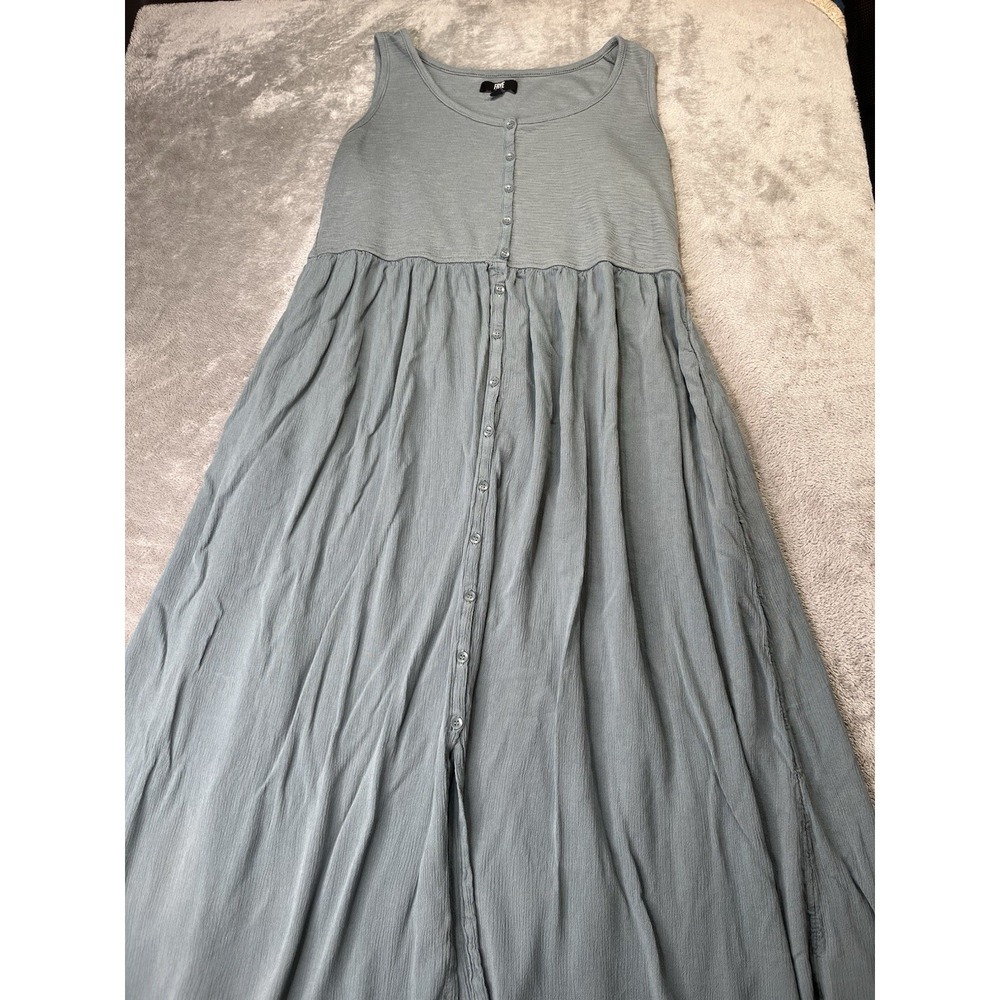 FRYE Women's Sleeveless Blue Gray Cottagecore Thin Button Up Maxi Tank Dress L
